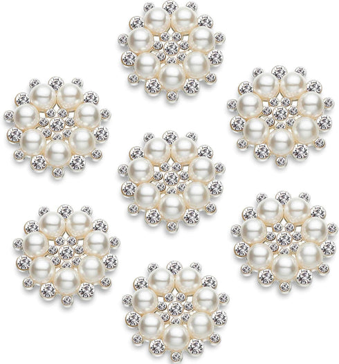 Hicarer 30 Pcs Pearl Rhinestone Flower Buttons Embellishments Craft Rhinestone Flatback Button Round Crystal for Jewelry Making Wedding Party Home...