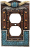 BestGiftEver American Western Home Decor Outlet Cover - Faux Horns and Tooled Leather-inspired Double Outlet Plate Cover- Southwestern Native Indi...