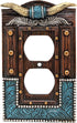 BestGiftEver American Western Home Decor Outlet Cover - Faux Horns and Tooled Leather-inspired Double Outlet Plate Cover- Southwestern Native Indi...