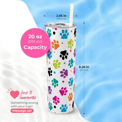 SassyCups Vacuum Insulated Stainless Steel Dog Paw Print 20 oz Tumbler with Straw and Lid...