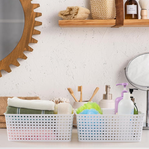 Gloreen White Plastic Basket, 8 Quart Weave Storage Baskets, 4 Packs...