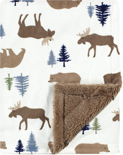 Hudson Baby Unisex Baby Plush Blanket with Furry Binding and Back, Moose Bear, One Size...