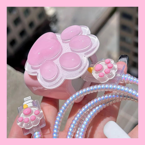Cable Protector for iPhone Charger with Cute Cat Paw Design,Kawaii Cat Claw Soft Charging Cord Protector Data Cable Saver for Women Girls Compatib...