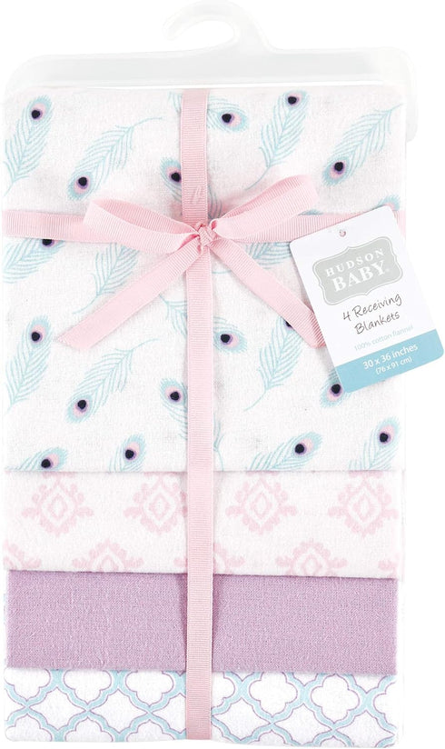 Hudson Baby Unisex Baby Cotton Flannel Receiving Blankets, Peacock, One Size...