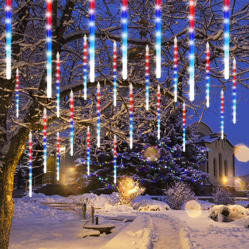 Meteor Shower Lights, 12 Inch Outdoor Icicles Patriotic Lights, 8 Tubes 288 LED Iciclelights Falling Raindrop Lights, Connectable for Independence...