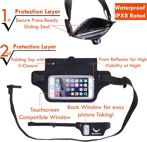 Ultimate Waterproof Running Swimming Belt - Phone & Essentials Holder for Gym, Beach, Kayaking, Ski! Fits iPhone, Samsung - Touchscreen, IPX8 Rate...
