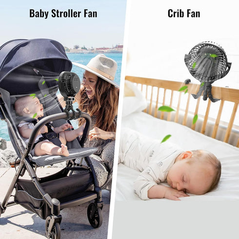 Baby Stroller Fan, Portable Fan 5200mah with LED Lights, Clip on Fan for Baby, Mini Desk Hanging Fan Battery Rechargeable Personal Fan for Strolle...