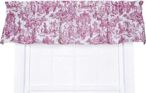 Victoria Park Toile Tailored Valence Window Curtain, Red...
