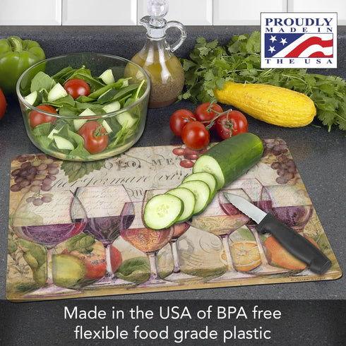 Cut N' Funnel Wine Country Designer Flexible Plastic Cutting Board Mat. Made in the USA, Decorative, Flexible, Easy to Clean...