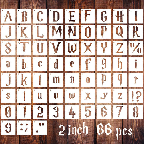 2 Inch Gothic Letter Stencils for Painting, 66 Pcs Reusable Old English Stencils, Calligraphy Letter Number Symbol Drawing Template Kit for Journa...