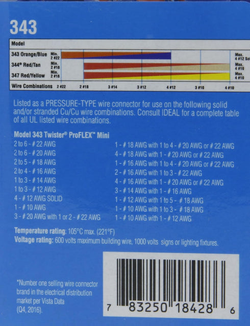 IDEAL Electrical 30-343 Twister Proflex Mini 343 O/B Wire Connector, 100/Box...