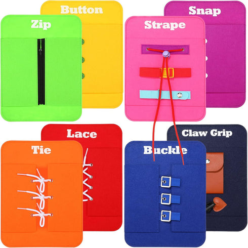 8 Pieces Early Learning Toys Toddlers Learn to Dress Practice Boards Basic Life Skills Busy Board Includes Zip, Snap, Button, Buckle, Lace and Tie...
