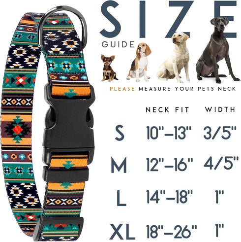 Southwest Dog Collar Tribal Pattern Adjustable Puppy Pet Collars for Small Medium Large Dogs Aztec Print (Tribal, Neck Fit 12"-16")...