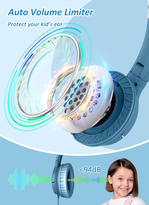 DyBaxa Kids Headphones Wired, Foldable On Ear Headset, Volume Limiter 94dB, Over-Ear Headphones for Kids School Online Classes Travel Children, 3....