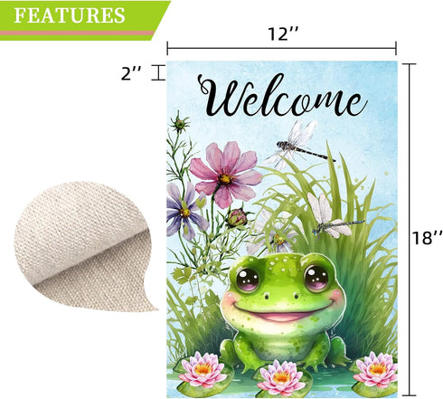 Frog Garden Flag, Frog Welcome Garden Flag,12×18 Small Vertical Double Sided Small Buffalo Yard Flag, Seasonal Outdoor Flag Outside Decor for Home...