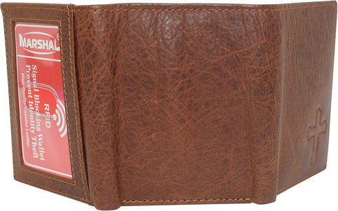 MARSHAL RFID Blocking Cross Genuine Leather Bifold Trifold Wallet for Men (Trifold)...