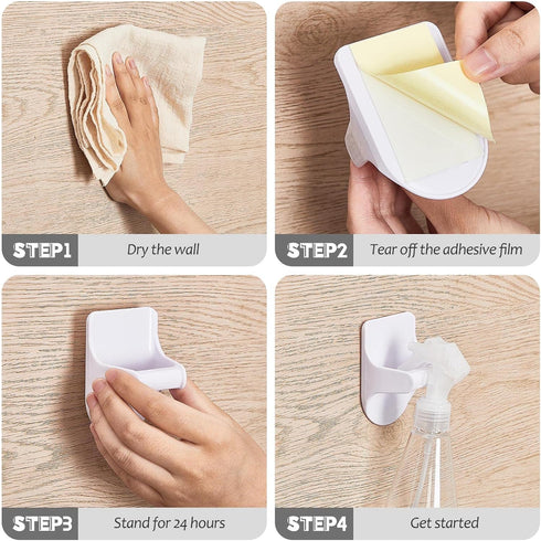 Taiyin 4 Pcs Wall Mount Spray Bottle Hooks Holder Spray Bottle Hanger Adhesive Hook to Create Storage Space Spray Bottle Rack Organizer Hanger for...