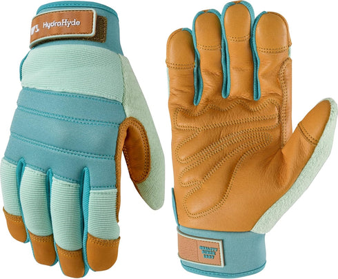 Wells Lamont Women's HydraHyde Water-Resistant Leather Palm Hybrid Work Gardening Gloves, Medium (Pack of 1) (3250M), Blue...
