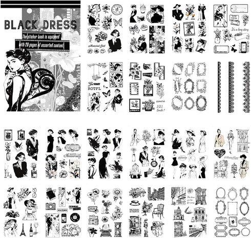 Scrapbooking Stickers Book 200 Stickers A5 Size People Stickers Pre-Cut Washi Stickers for Journaling stickers black and white scrapbook supplies...