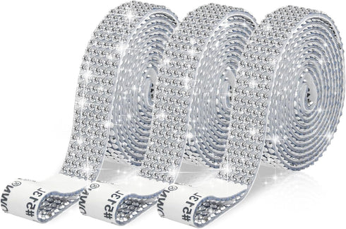 3 Yards Self Adhesive Rhinestone Ribbons Diamond Bling Crystal Rhinestone Ribbon Sticker Silver Rhinestone Strips Glitter Bling Wrap Roll Ribbons ...