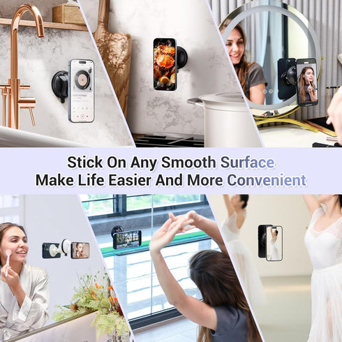 PROfezzion Magnetic Shower Mirror Phone Holder Reusable Suction Cup Phone Mount Compatible with iPhone 15 14 13 12 & All Phones, Rotating Stand fo...