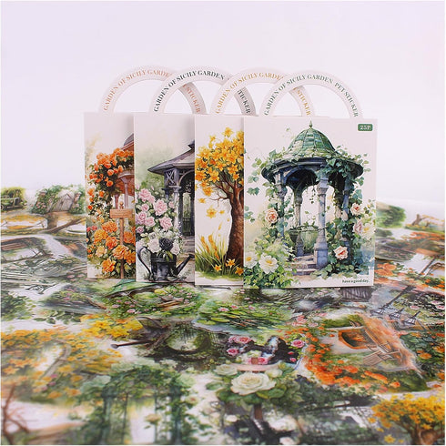 Dwpetzo PET Transparent Garden Stickers for Scrapbooking, Flower Plant Gardening Natural Tree Roses Stickers for Junk Journaling Scrapbook Supplie...