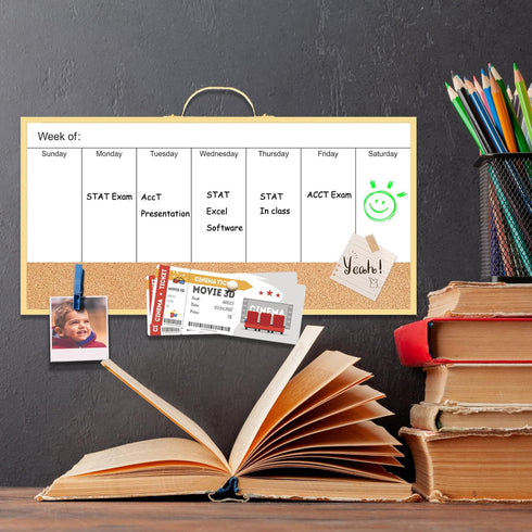 Magnetic Weekly Dry Erase White Board and Cork Board, Aluminum Frame Mini Whiteboard?Magnetic Surface Whiteboard with Holder for Home Office and W...