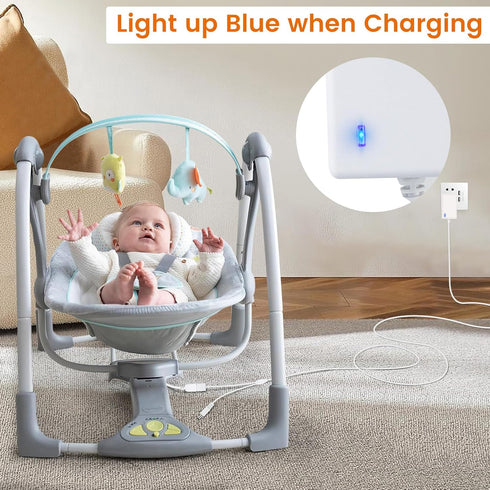 Baby Swing Power Cord for Ingenuity InLighten, Simple Comfort and Swing'n Go Charger, 2-in-1 Charging Cable with USB A and DC Plug, Power Adapter...