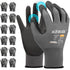 W1 Work Gloves for Men and Women with Grip,12 Pairs Bulk Pack Mechanic Gloves,PU Coating on Palm & Fingers,Breathable Mens Gardening Touchscreen,L...