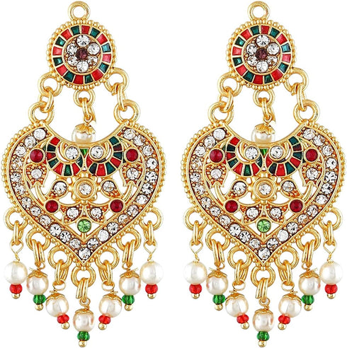 Designer Premium Hydrabadi Indian Faux Pearl Long Multicolor Necklace Jewellery Set for Women...