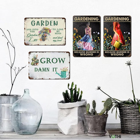 Funny Garden Signs;Gardening Because Murder is Wrong Sign; Poster Metal Sign for Farmhouse Home Kitchen Coffee Wall Garden Decor Metal Signs 8x12 ...