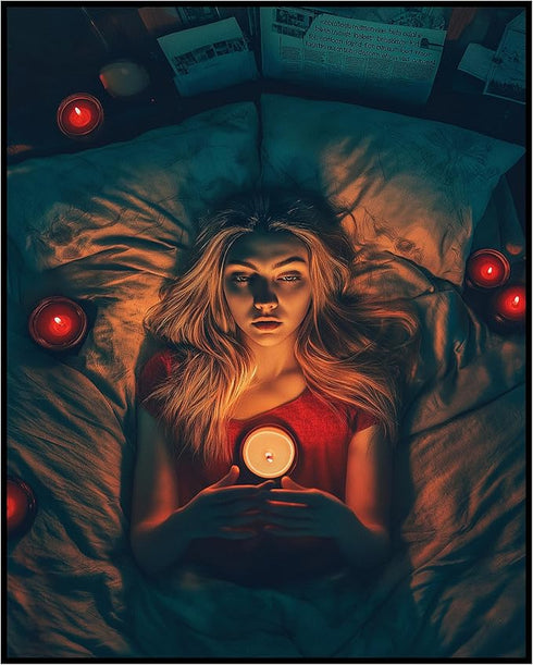 Posterizer 1 pcs-cute girl in bed with Valentine's day candles-Romantic Art-Holiday Poster Collection-Gift for Couples boyfriend girlfriend Husban...