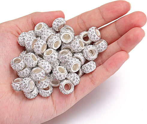 Sasylvia 60 Pieces Hair Beads 12 mm Rhinestone European Large Hole Crystal Charm Beads for Braids for Women for Necklace Earring Bracelet Craft Ma...