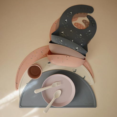 mushie Silicone Baby Bib | Adjustable Fit Waterproof Bibs (Powder Pink Confetti)...