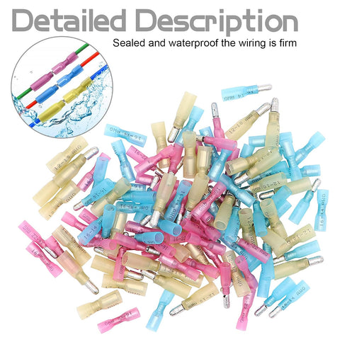 120PCS Heat Shrink Bullet Connectors Kit,Waterproof Electrical Female & Male Bullet Butt Terminals(12-10AWG,14-16AWG,18-22AWG)...