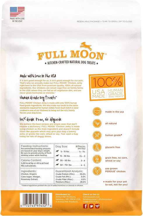 Full Moon Chicken Jerky Healthy All Natural Dog Treats Human Grade Made in USA Grain Free 6 oz...