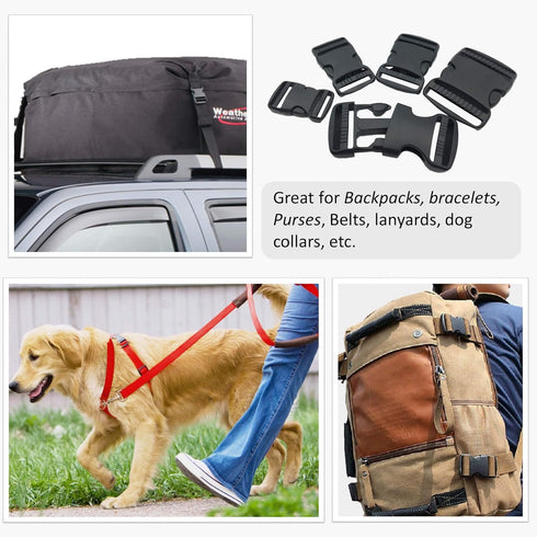 2 Set 2 Inch Flat Dual Adjustable Plastic Quick Side Release Plastic Buckles and Tri-glide Slides for Luggage Straps Pet Collar Backpack Repairing...