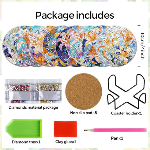 DOTSOPS 8 Pieces Flower Diamond Painting Coasters with Holder - Landscape Diamond Art Coasters with Cork Base for Beginners Adults & Craft Supplie...