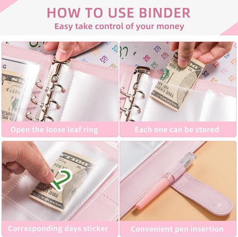 100 Envelopes Saving Challenge Binder, A5 Money Saving Budget Binder with Cash Envelopes - Savings Challenges Book to Save $5,050 - Pink...