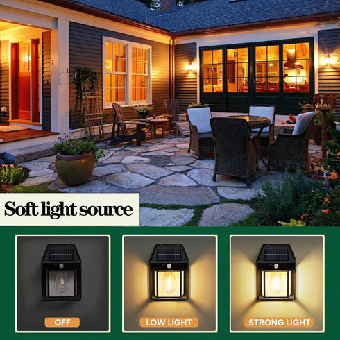 Solar Sconce Lights - Outdoor Solar Lights Porch Lightspatio Wall Light Fixture Human Body Sensor Lighting from Dusk to Dawn 3 Modes for Terraces,...