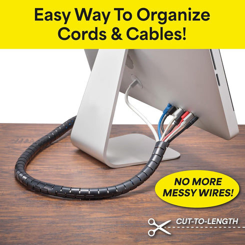Cable Keeper Cord Organizer, 10-Foot Adjustable Cord Cover, Reusable and Protective Desk Cord Organizer, Versatile TV & Computer Wire Organizer, C...