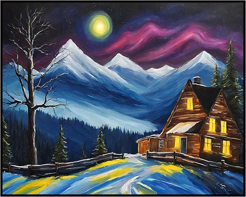Posterizer 1 pcs- quaint old village-building in nature-night sky 10-Landscape & Nature Art-Floral Botanical Art- Decor for Home & Office- unframe...