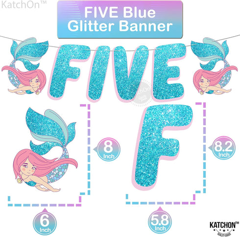 KatchOn Shiny Mermaid 5th Birthday Decorations - Pack of 9 | Mermaid Balloons, Banners, Party Decorations...