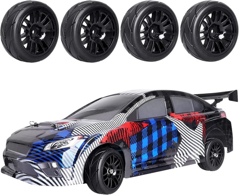4-Pack 1:10 Scale RC On-Road Racing Tires and Wheels with Foam Inserts 12mm Hex Hub Fits for Traxxas Redcat Tamiya TT-02 (Color A)...