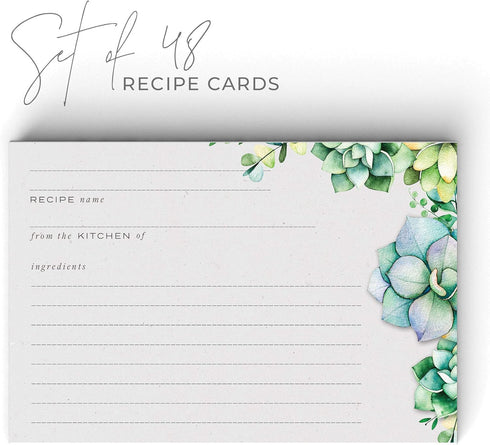 48 Succulents Recipe Cards, 4x6 in, Water Resistant...