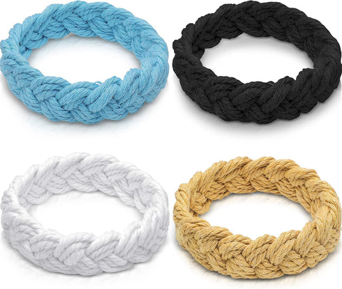 4 Pieces Sailor Knot Bracelet Nautical Rope Cotton Bracelet Large Braided Bracelet White Black Blue Brown Fisherman Bracelet for Men Women Handmad...