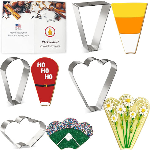 Foose Brand Cookie Cutters 4 Piece Platter Cookie Cutter Set 3 3/8 inTrapezoid, 4 in Teardrop Round, 3 in Clam and 4.5 in Fan Three Bumps, USA Mad...