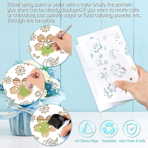 Zonon 3 Pieces Stencil Template Painting Stencil Spring Summer Template Reusable Drawing Set for Daily DIY Art Notebook Wedding Card Scrapbook Hom...