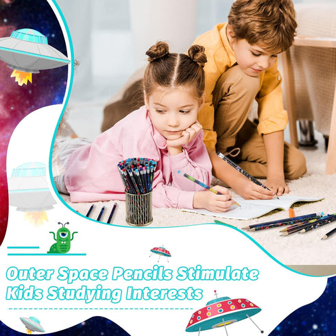 72 Pieces Space Pencils for Kids Space Themed Party Favors Assorted Planet Pencils Galaxy Airplane Wood Pencils Fun Designs Writing Pencils with E...