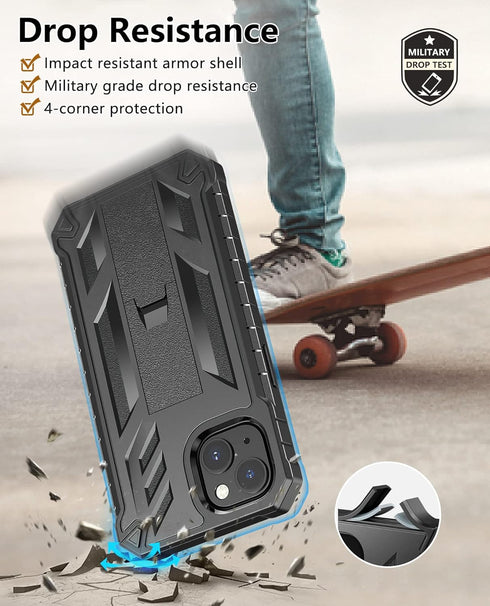 for iPhone 13/14 Protective Case: for iPhone 16e Cover with Built-in Kickstand | Heavy Duty Military Grade Hard Protection Shock Proof | Durable D...